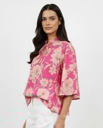 Kaftan Sleeve Cotton Top Pink Liberty Rose