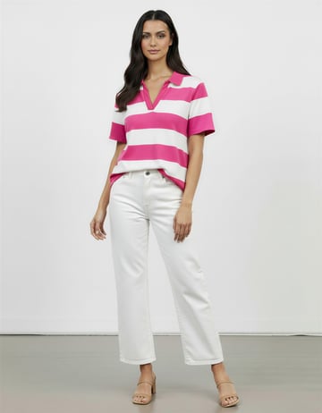 Polo Short Stripe Jersey Tee Hot Pink Liberty Rose