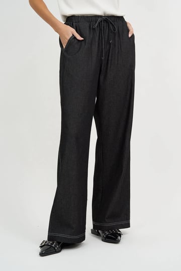 Contrast Stitch Drawstring Denim Black Liberty Rose