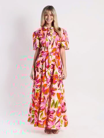 Short Sleeve Belt Dress Orange Leoni