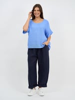 Relaxed Linen Trim Top Navy La Strada