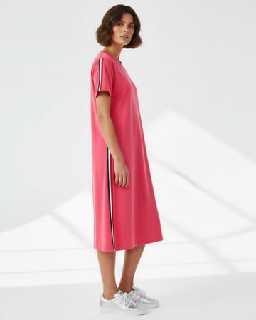 Cotton Side Stripe Jersey Dress Watermelon Liberty Rose
