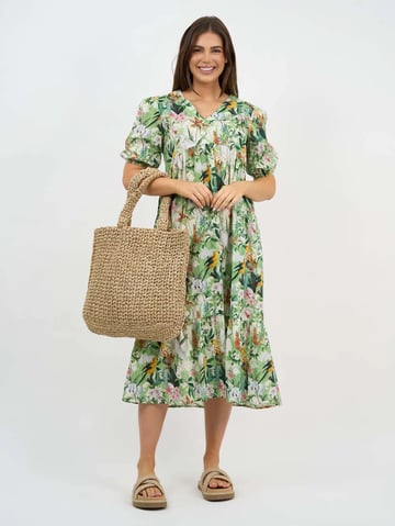 V Neck Gathered Dress Green Liberty Rose