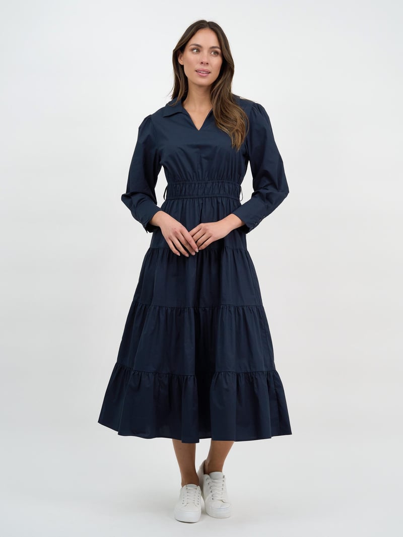 Collared Tier Detail Dress Navy Liberty Rose