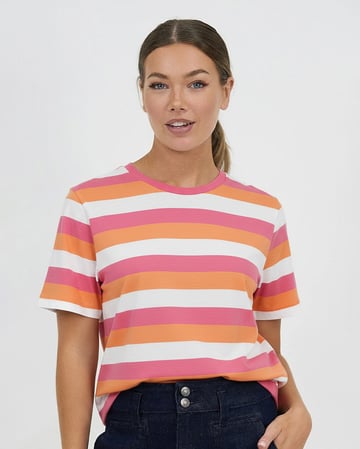 Cotton Jersey Stripe Tee Fuchsia Liberty Rose