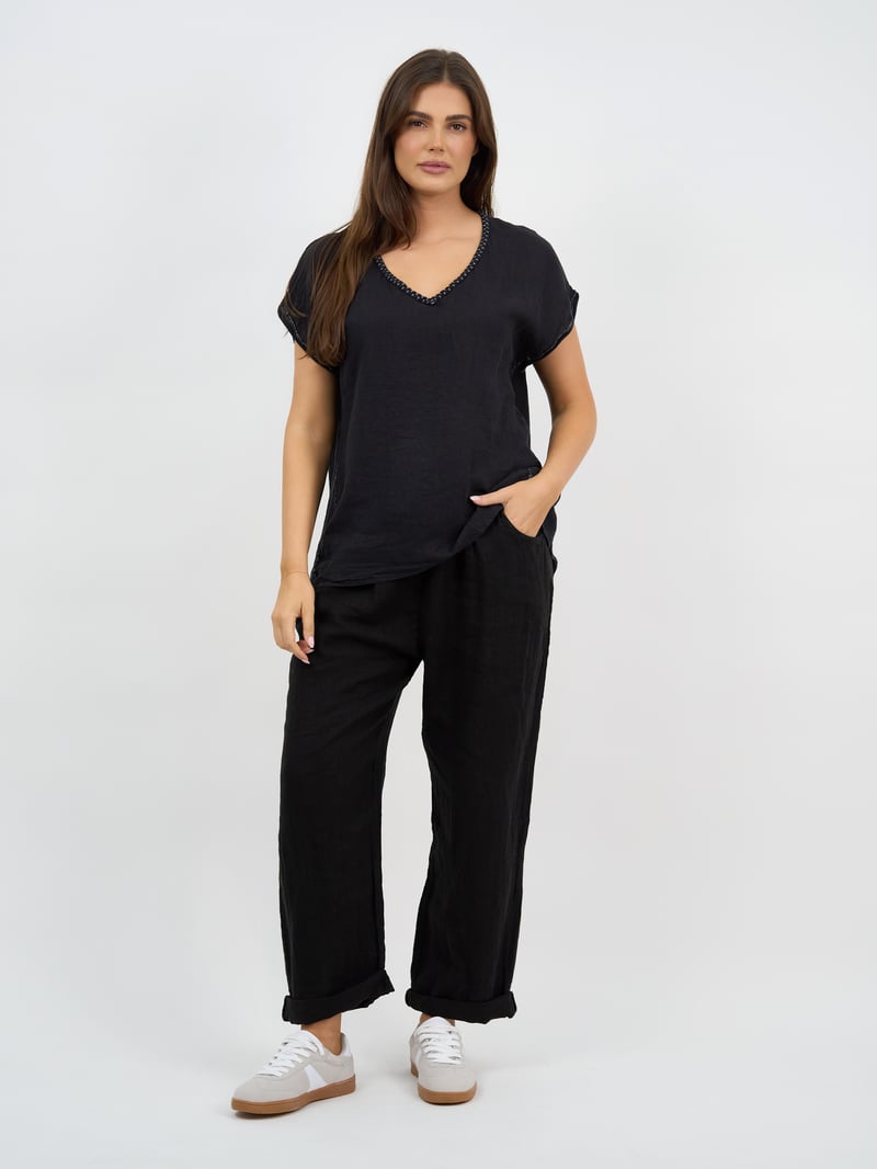 Linen Relaxed Pant Black La Strada