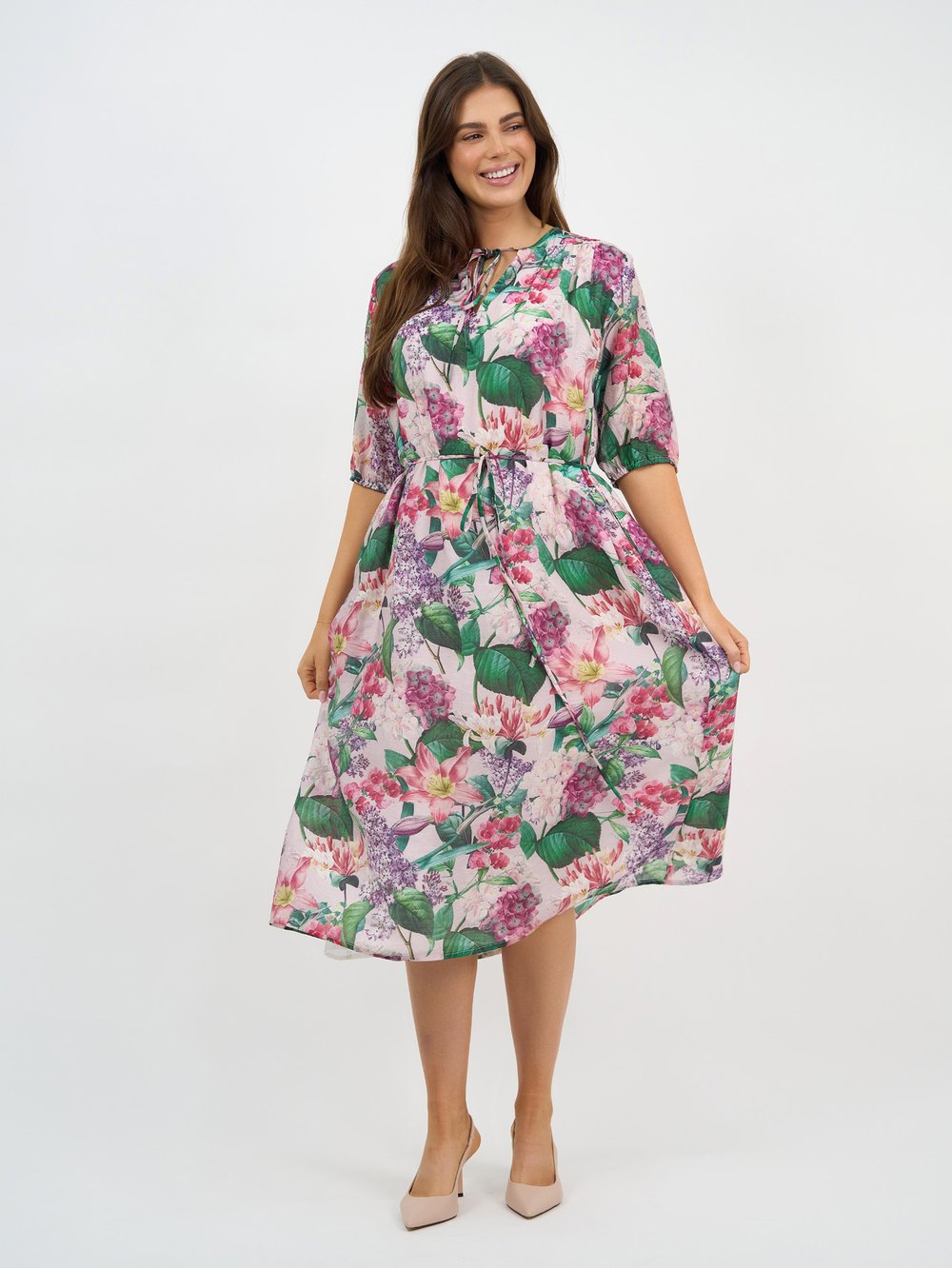 Tie Neckline Dress Pink Liberty Rose