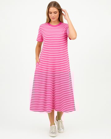 Cotton Jersey Stripe Dress Hot Pink Liberty Rose