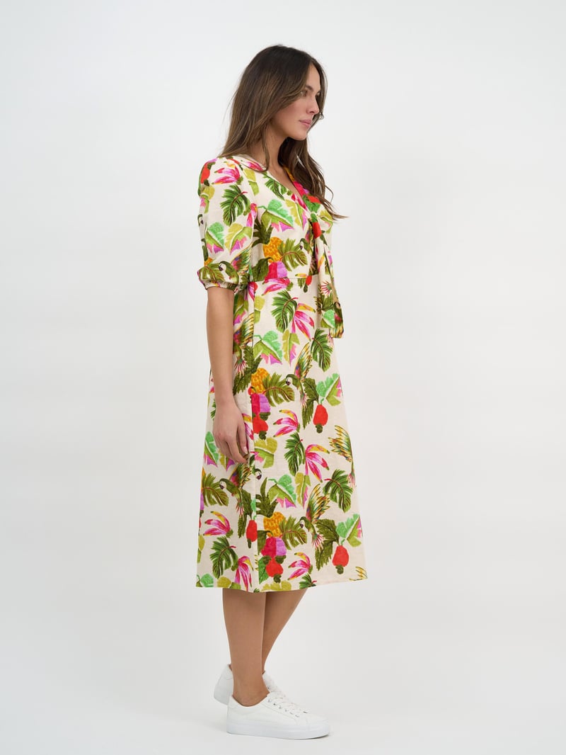 Tie Bust Linen Dress Khaki Liberty Rose