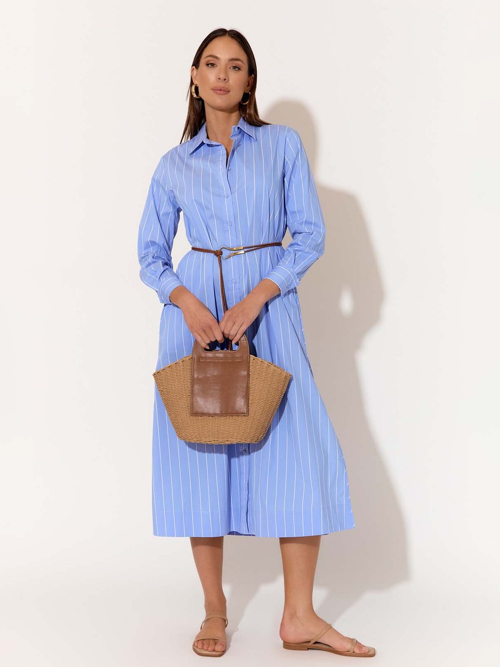 Cotton Stripe Shirt Dress Blue Adorne