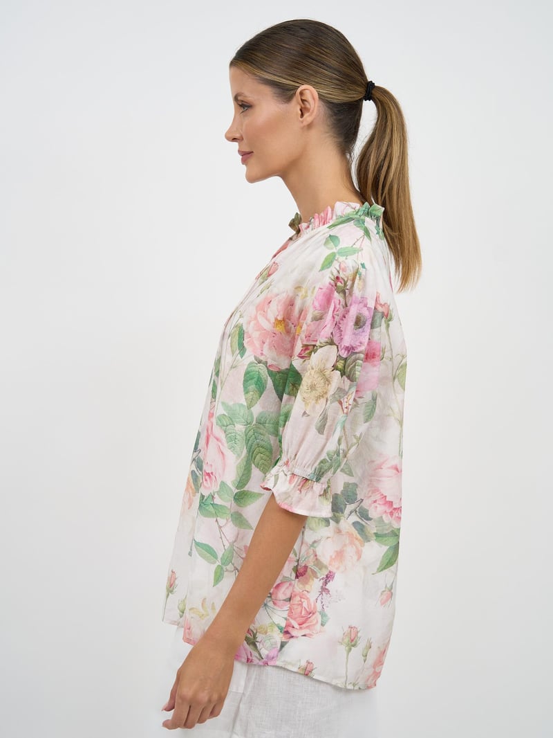 Frill Neck Tie Top Natural Liberty Rose