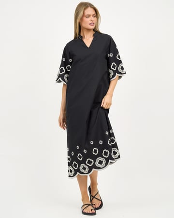 Embroidered Dress Black Liberty Rose