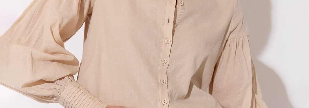 Pleat Cuff Detail Shirt Cream Adorne