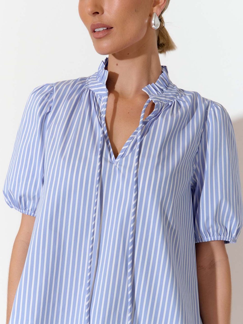 Cotton Poplin Stripe Top Blue adorne