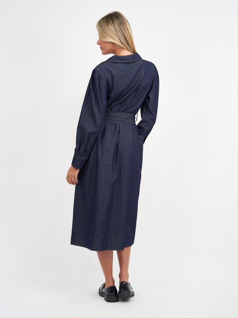 Collared Denim Dress Navy Dresses