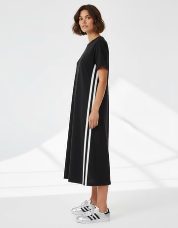 Cotton Side Stripe Jersey Dress Black Liberty Rose