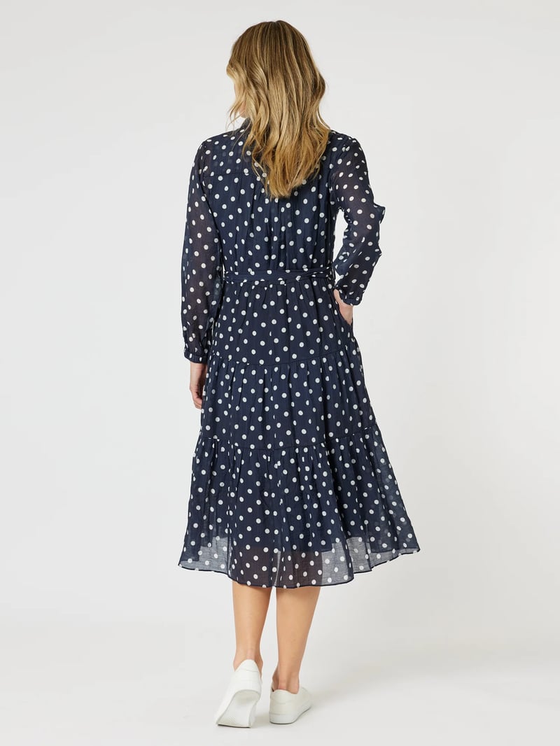 Sorrento Spot Button Dress Navy Gordon Smith