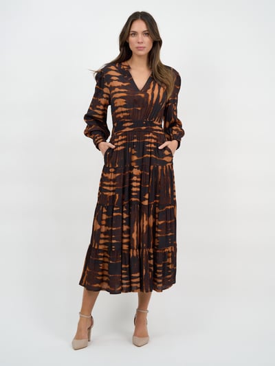 Viscose Tier Detail Dress Brown Dresses