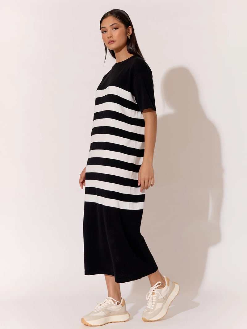 Cotton Cashmere Knit Dress Stripe adorne