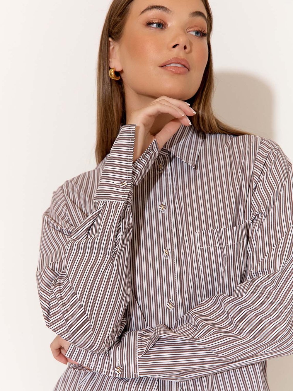 Poplin Long Sleeve Shirt Chocolate adorne