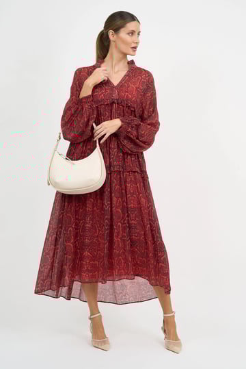 Tiered Midi Dress Red Liberty Rose