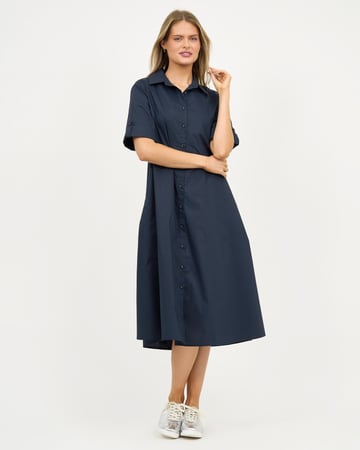 Cotton Relaxed Shirt Dress Navy Liberty Rose