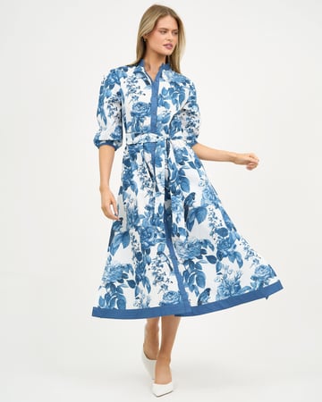 Contrast Trim Shirt Dress Blue Liberty Rose