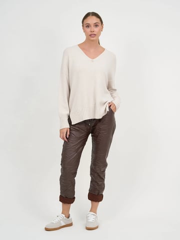 Vee Neck Ribbed Knit Beige La Strada