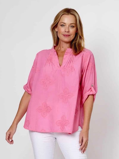 Cotton Embroidered Top Pink La Strada