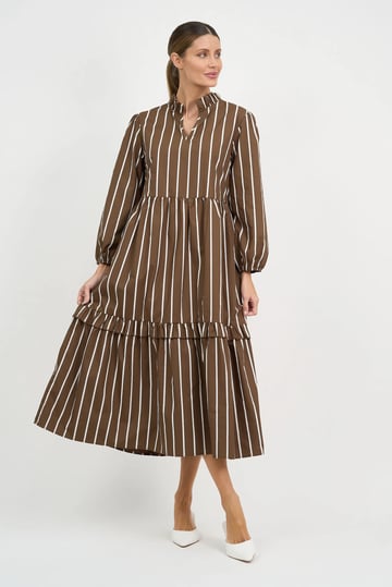 Frill Detailed Cotton Dress Chocolate Liberty Rose