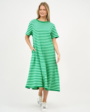 Cotton Jersey Stripe Dress Green Liberty Rose