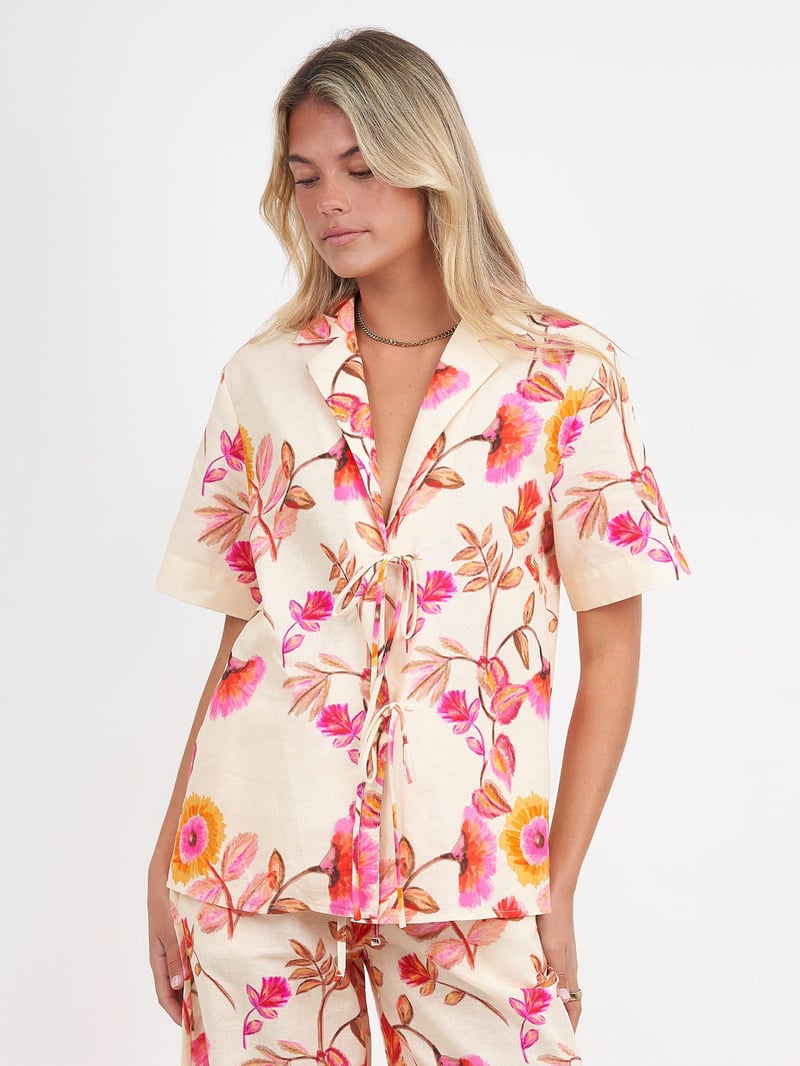 Tie Front Linen Shirt Pink Liberty Rose