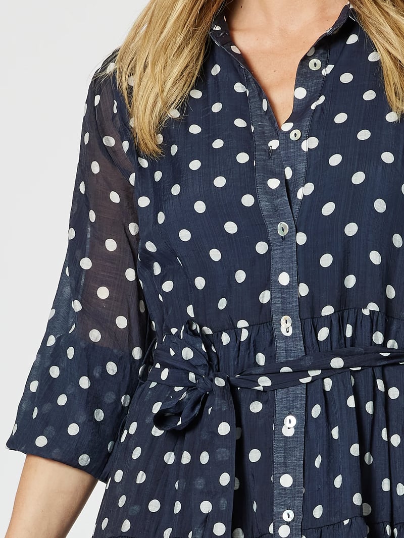 Sorrento Spot Button Dress Navy Gordon Smith