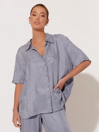 Cupro Short Sleeve Shirt Grey Adorne