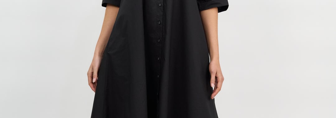 Cotton Relaxed Shirt Dress Black Essentials