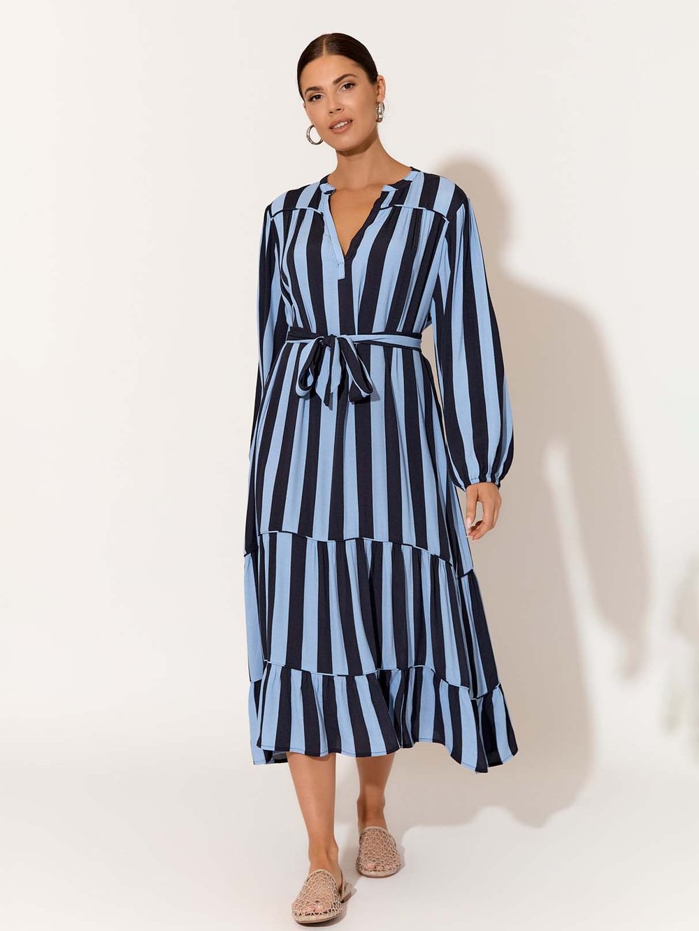 Tier Relaxed Viscose Dress Stripe Adorne