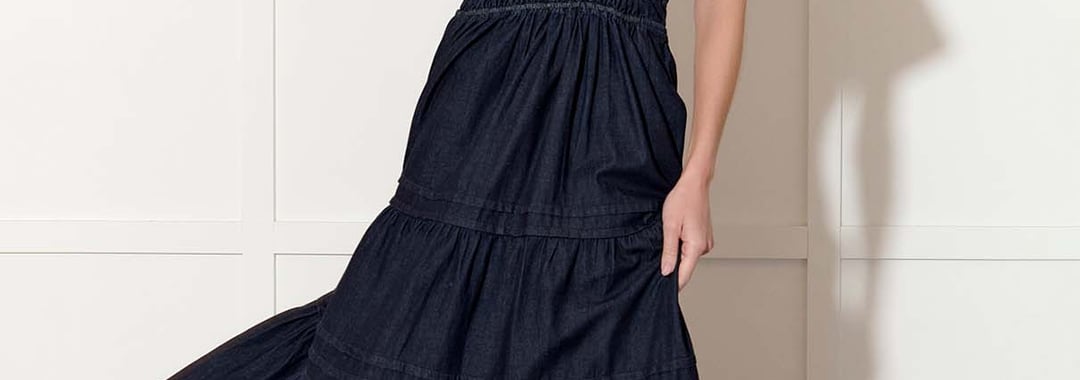 Vee Pleat Denim Dress Dark Denim Adorne