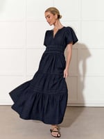 Vee Pleat Denim Dress