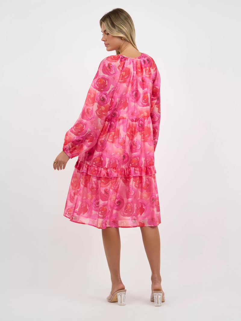 Tier Frill Relaxed Dress Red Liberty Rose