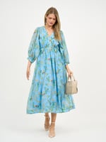 Gathered Neckline Midi Dress Sky Blue Liberty Rose
