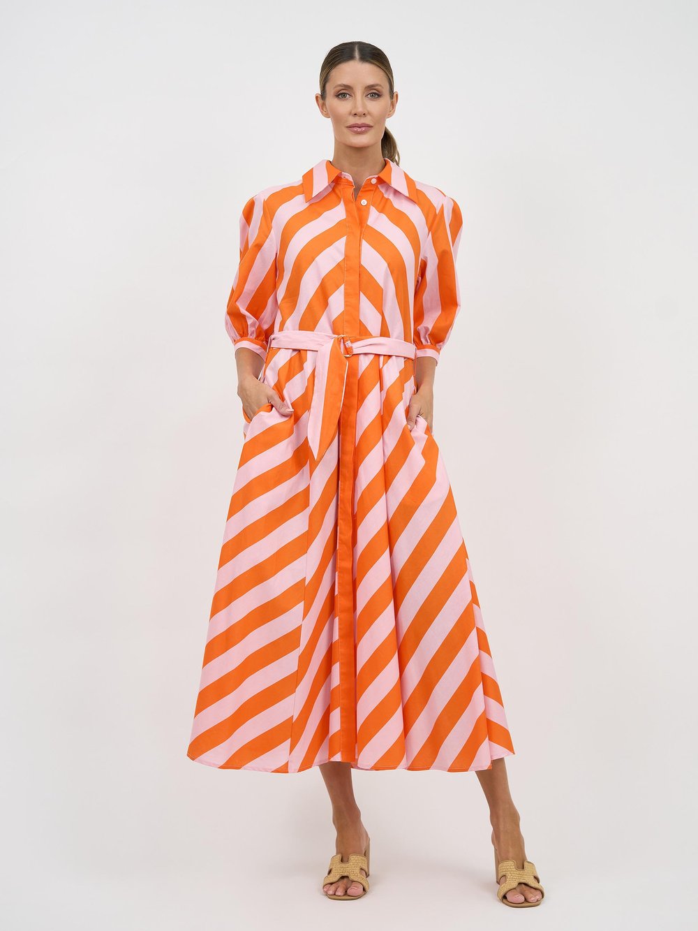 Bianca Belted Dress Orange Leoni