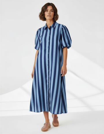 Maxi Cotton Shirt Dress Navy Liberty Rose