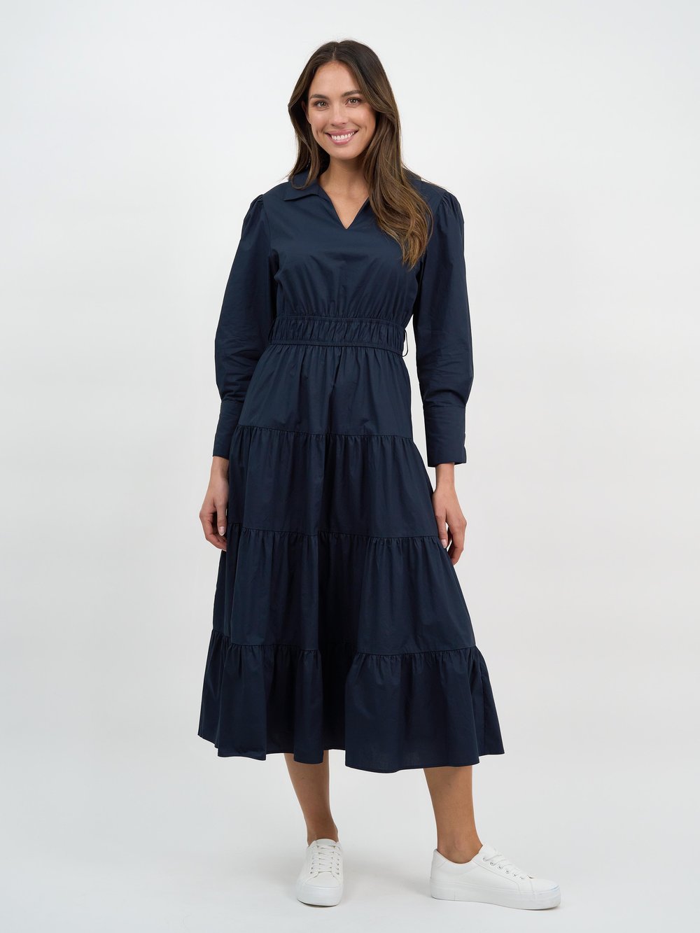 Collared Tier Detail Dress Navy Dresses