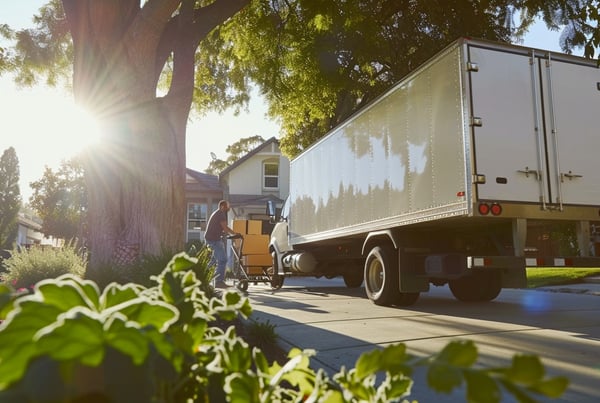 a man pushing a truck with a cart