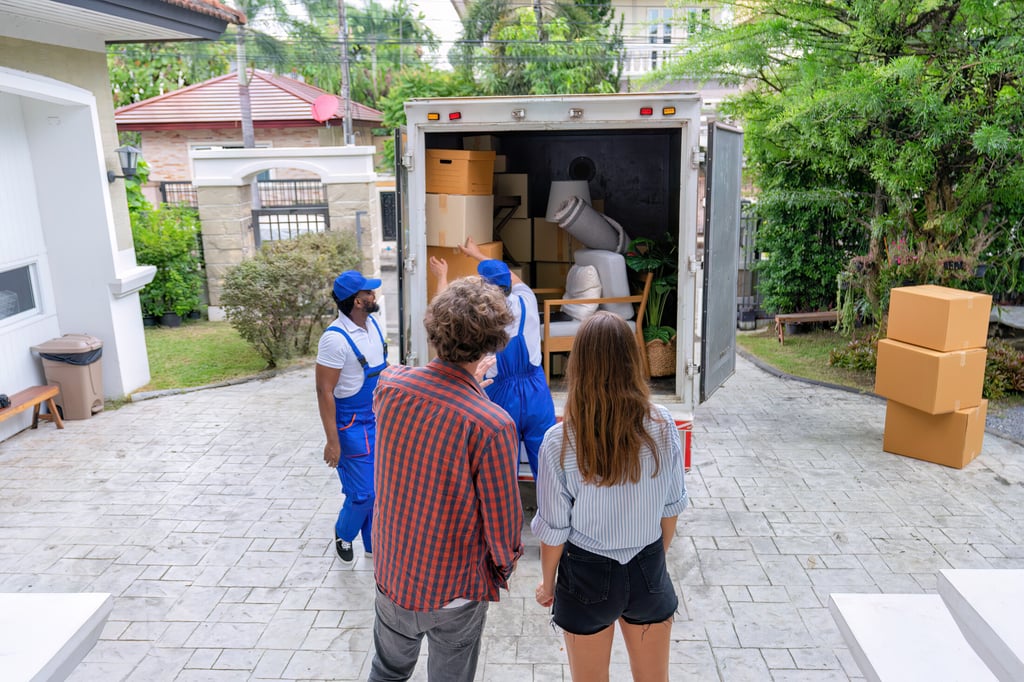 Professional movers from OverEasyMovers loading a truck for a long-distance move in Agoura Hills.