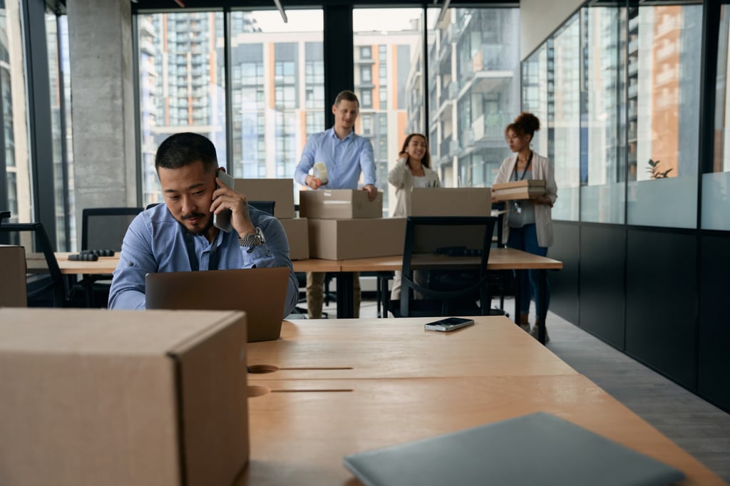Team of employees preparing for an office move with OverEasyMovers in Agoura Hills.