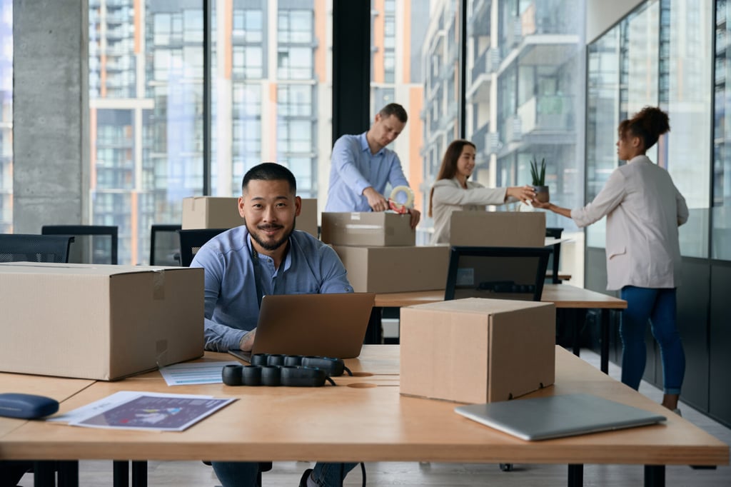 Team preparing for business relocation in Arcadia with OverEasyMovers.