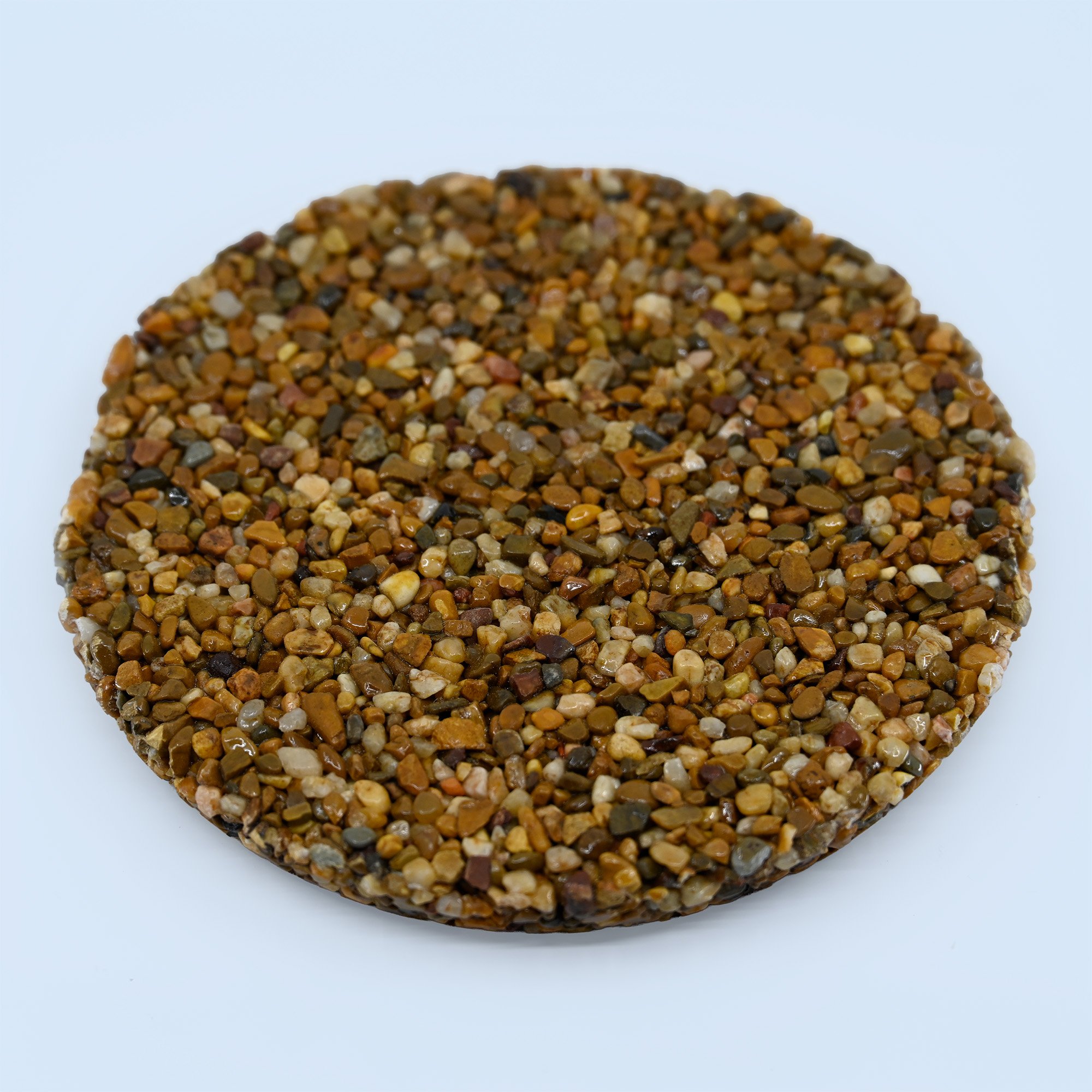 Arkansas Pebble Epoxy Blend sample showing warm beige, tan, and light-brown river pebbles.