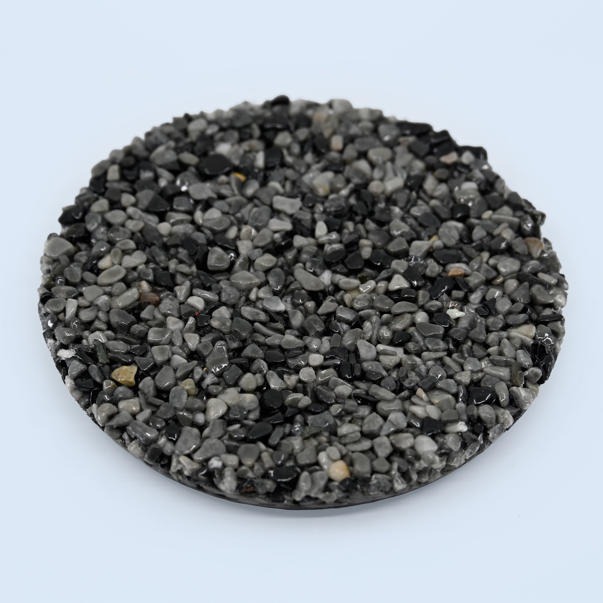 Middle Grey Pebble Epoxy Blend sample showing smooth grey river stones in epoxy resin