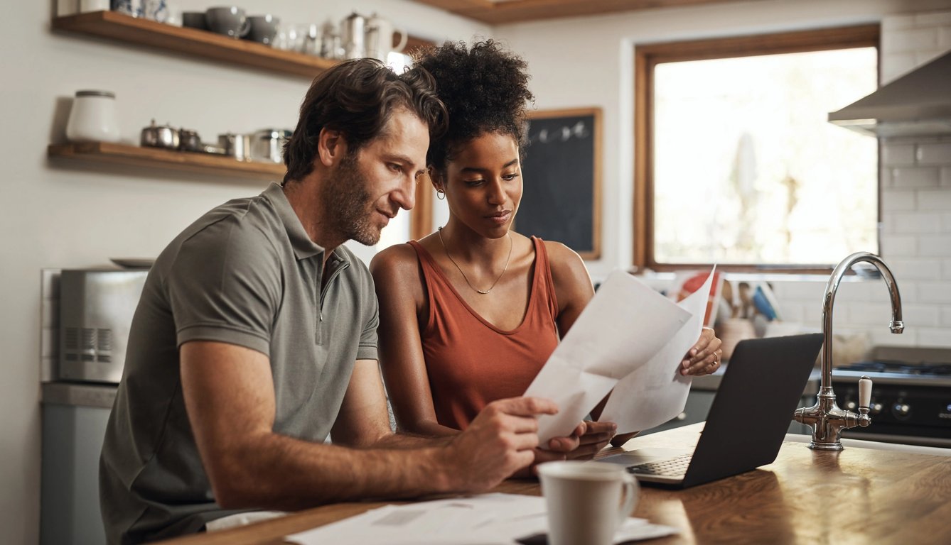 Cincinnati couple signing cash offer documents at their kitchen table after selling their Greenfield home to Spectrum Property Solutions
